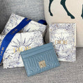 DIOR FREESIA CARD HOLDER 10 IN BABY BLUE QUILTED ALLOVER CALFSKIN