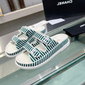 CHANEL Stripes Casual  Flat Sandals Jade Green White