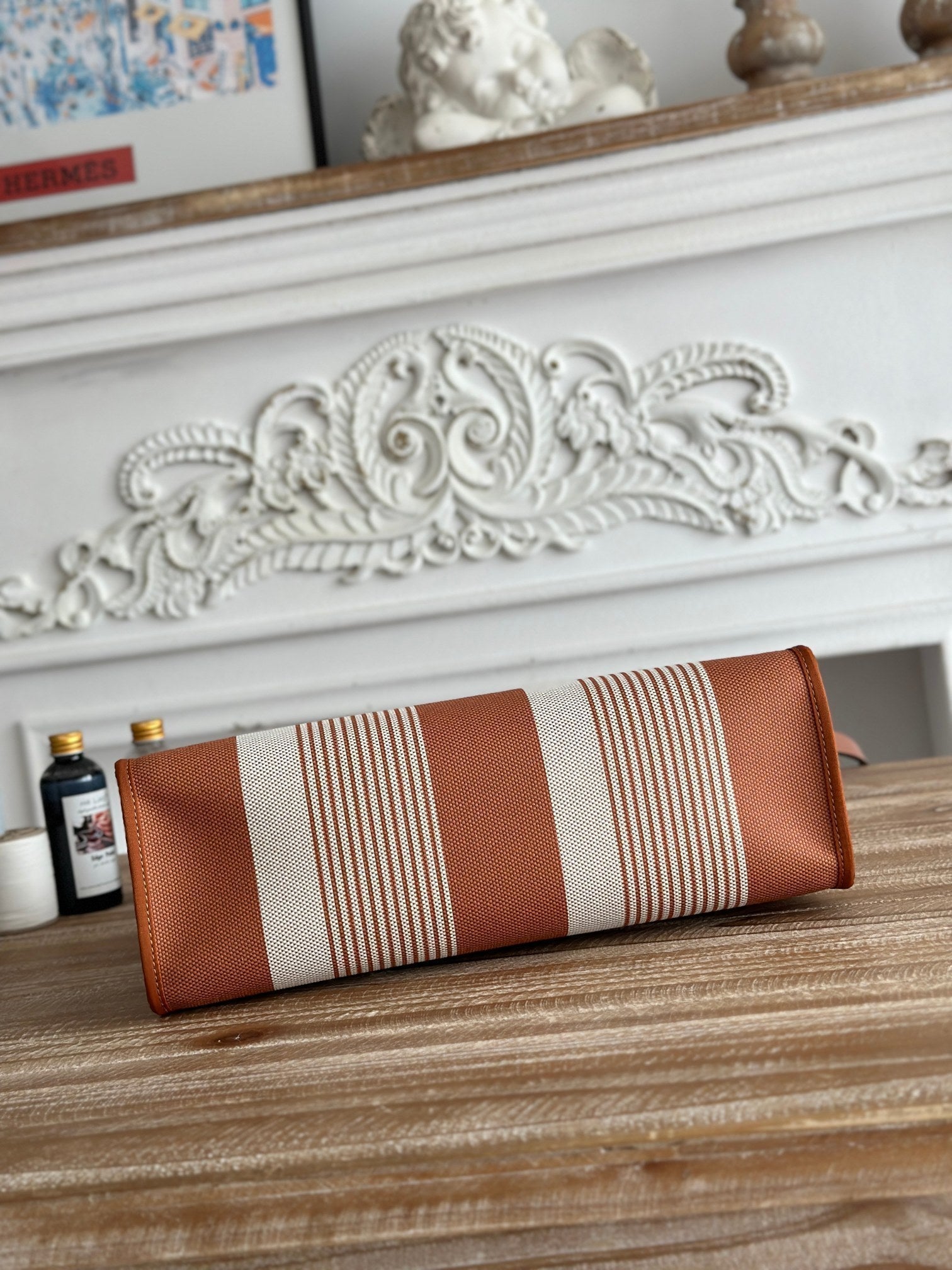HERMES ZIP CABINE 31 BAG IN BRONZE BROWN MIX WHITE CANVAS AND CALFSKIN