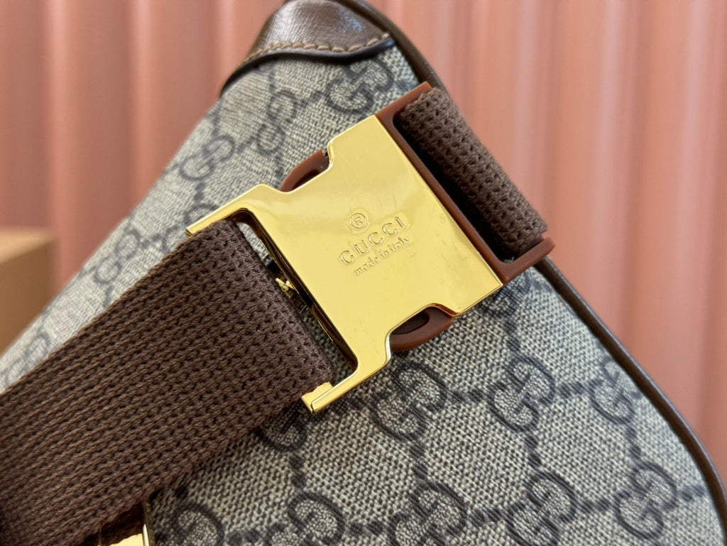 GUCCI OPHIDIA BELT BAG 28 IN BROWN AND BEIGE  CALFSKIN
