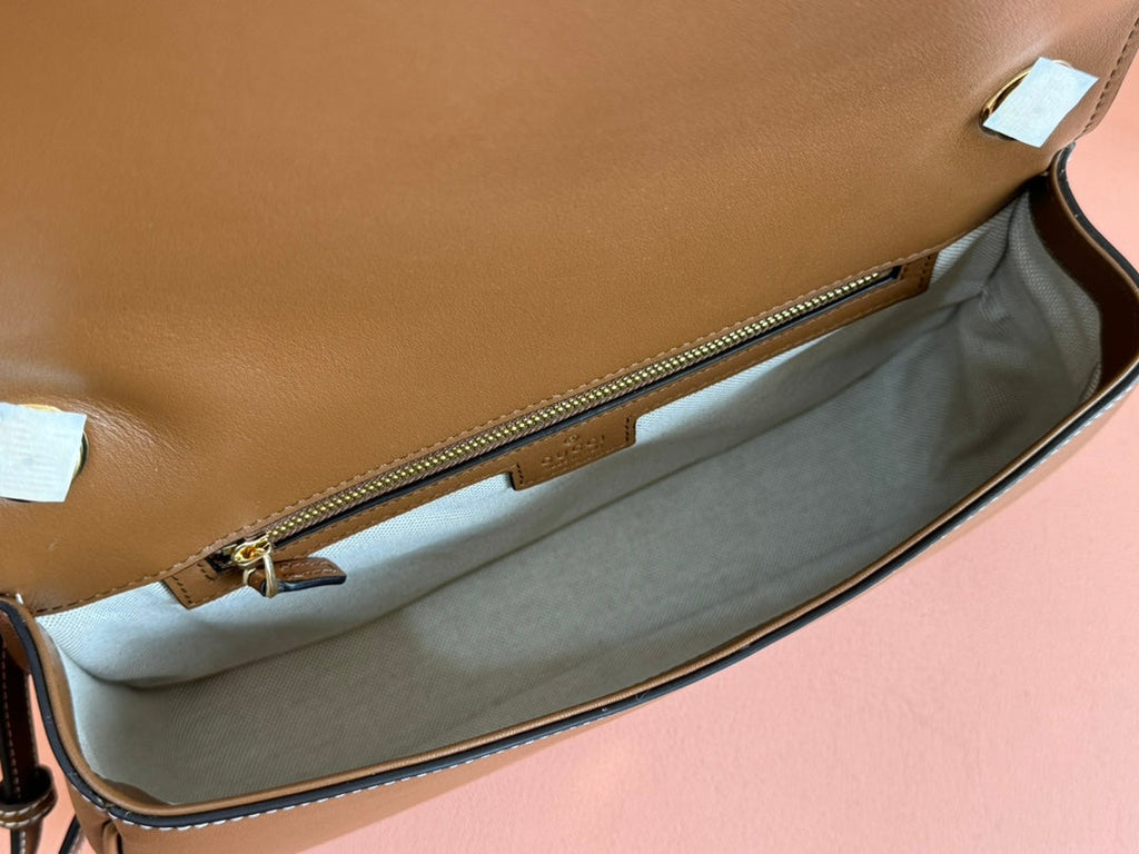 GUCCI BLONDIE LARGE TOP HANDLE BAG 32 IN BROWN CALFSKIN