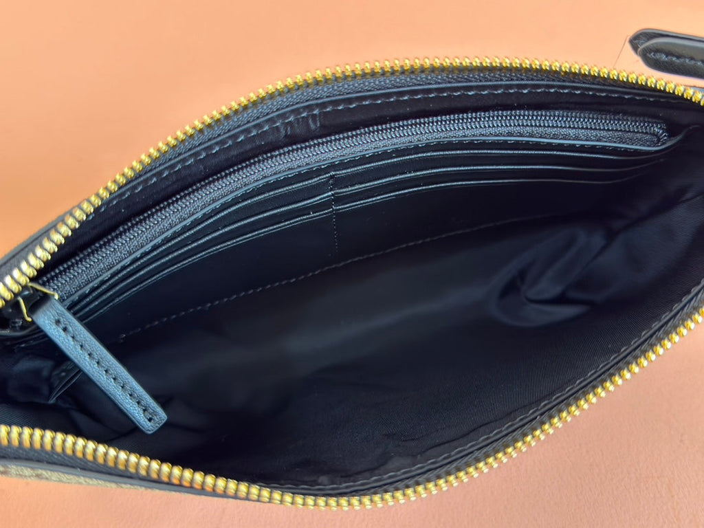 GUCCI RUBBER EFFECT SMALL WALLET ON CHAIN 22.5 IN BEIGE AND DARK BROWN  CALFSKIN