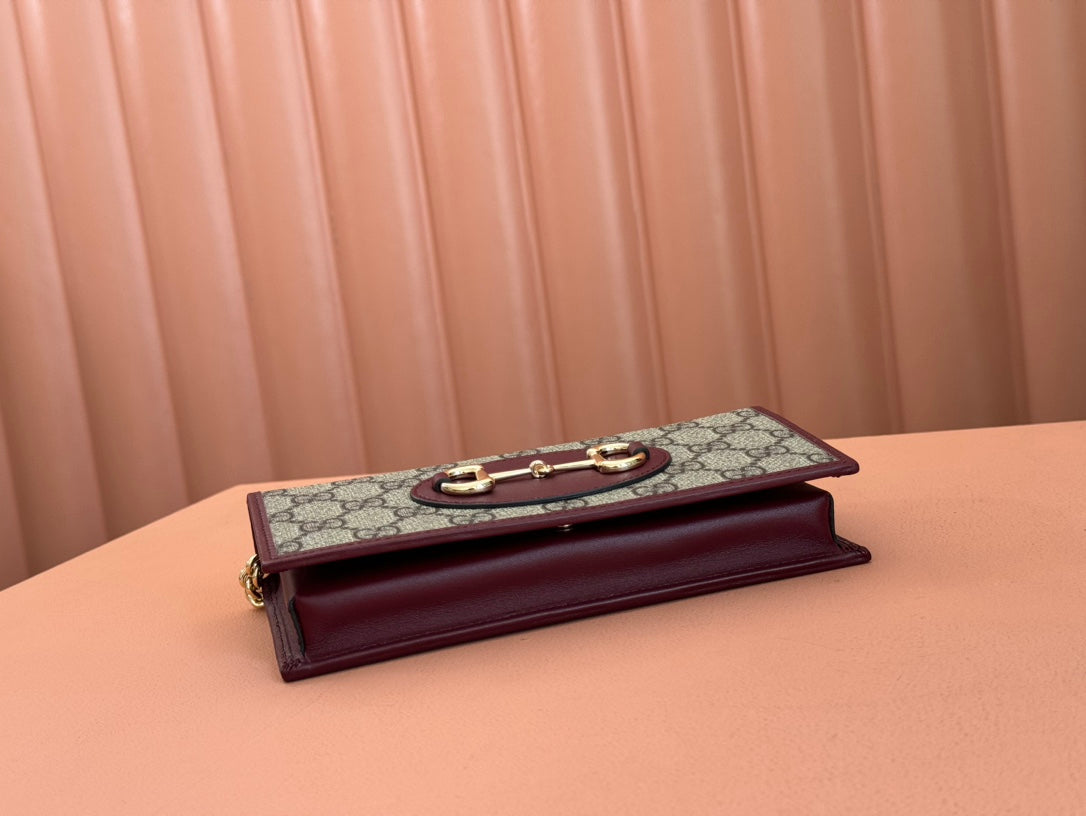 GUCCI HORSEBIT 1955 WALLET ON CHAIN 19 IN BEIGE DARK BROWN NEW  AND ROSSO ANCORA RED CALFSKIN