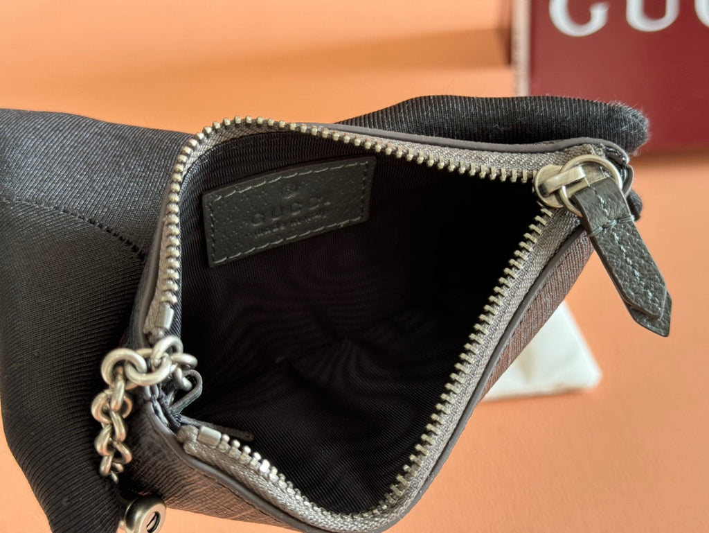 GUCCI BI-COLOUR ZIP KEY CASE 12 IN DARK GREY CALFSKIN