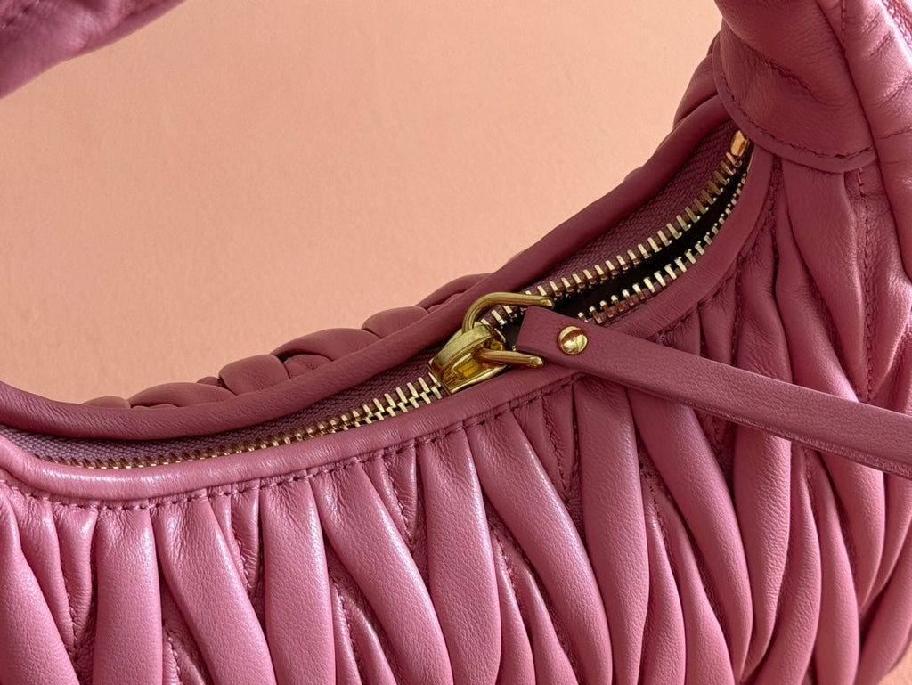 MIUMIU 26S MINI HOBO 20 BAG IN DUSTY ROSE PINK CALFSKIN GOLD HARDWARE