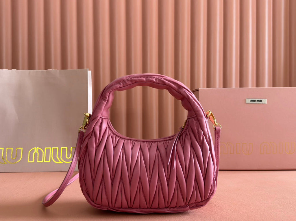 MIUMIU 26S MINI HOBO 20 BAG IN DUSTY ROSE PINK CALFSKIN GOLD HARDWARE