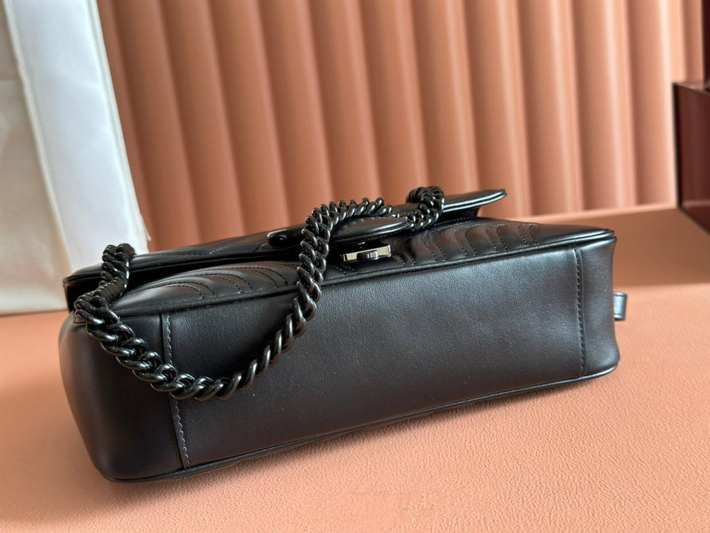 GUCCI MARMONT SHOULDER BAG 26 IN BLACK CALFSKIN BLACK CHAIN
