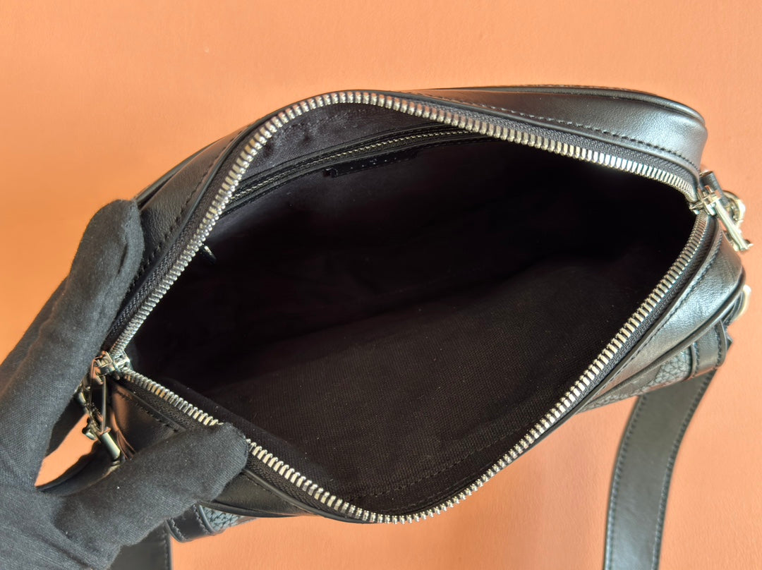GUCCI SMALL JUMBO CROSSBODY 23 IN GREY AND BLACK GRAINY  LAMBSKIN