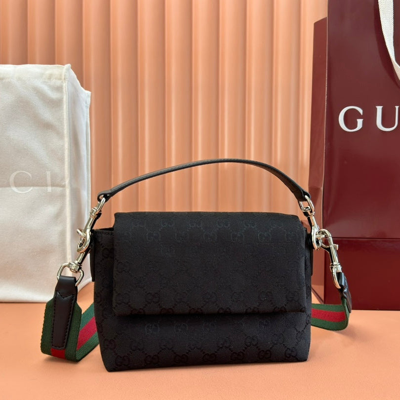 GUCCI SMALL CROSSBODY BAG 19 IN BLACK CANVAS MONOGRAM LOGO