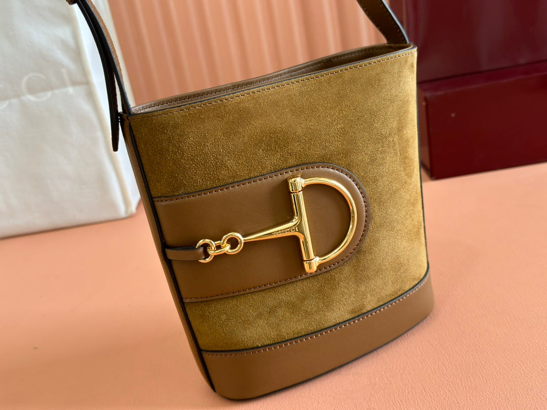 GUCCI 73 SMALL BUCKET BAG 20 IN BROWN SOFT SUEDE AND CALFSKIN