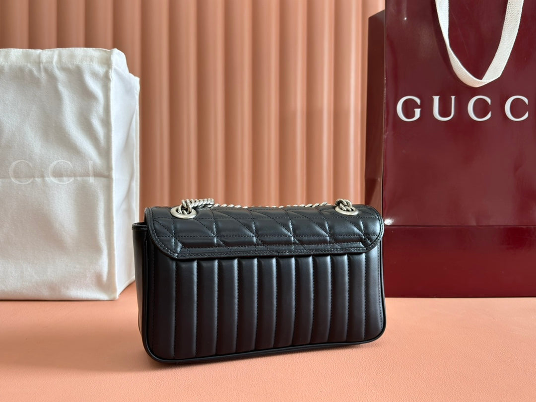 GUCCI MARMONT SMALL SHOULDER BAG 26 IN BLACK LAMBSKIN
