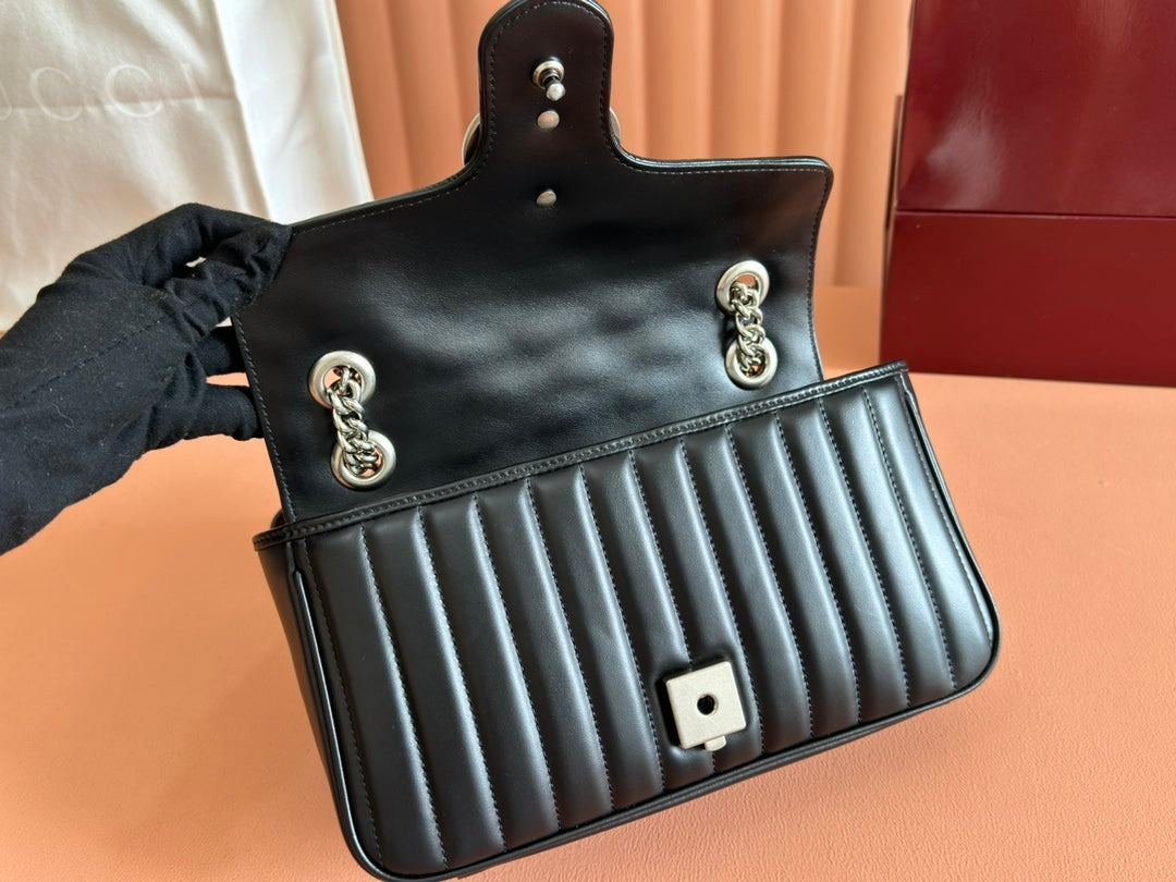 GUCCI MARMONT SMALL SHOULDER BAG 26 IN BLACK LAMBSKIN
