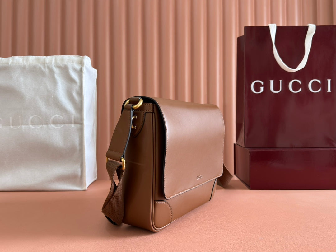 GUCCI MEDIUM EMBLEM CROSSBODY BAG 29 IN BROWN CALFSKIN