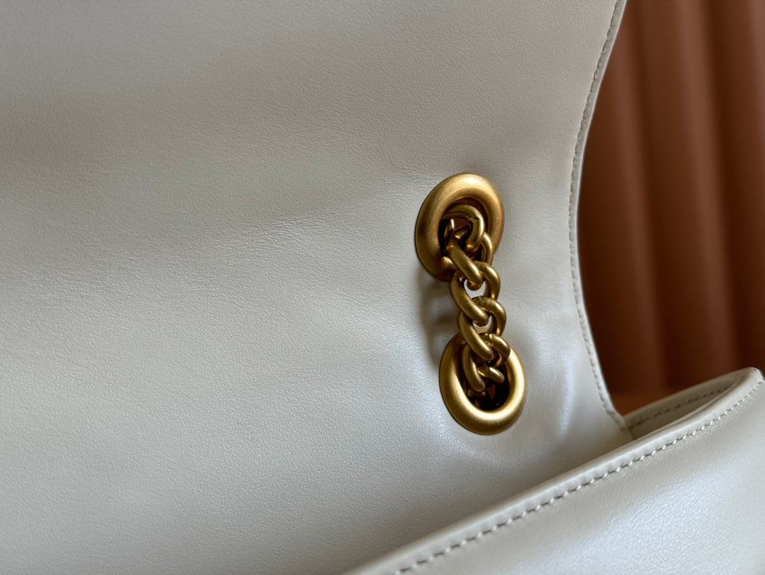 GUCCI MARMONT SHOULDER BAG 31 IN WHITE CALFSKIN GOLD CHAIN