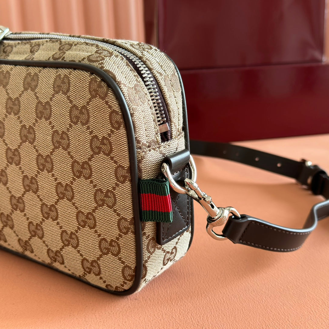 GUCCI SMALL CROSSBODY BAG 23.5 IN BEIGE AND DARK BROWN  CANVAS