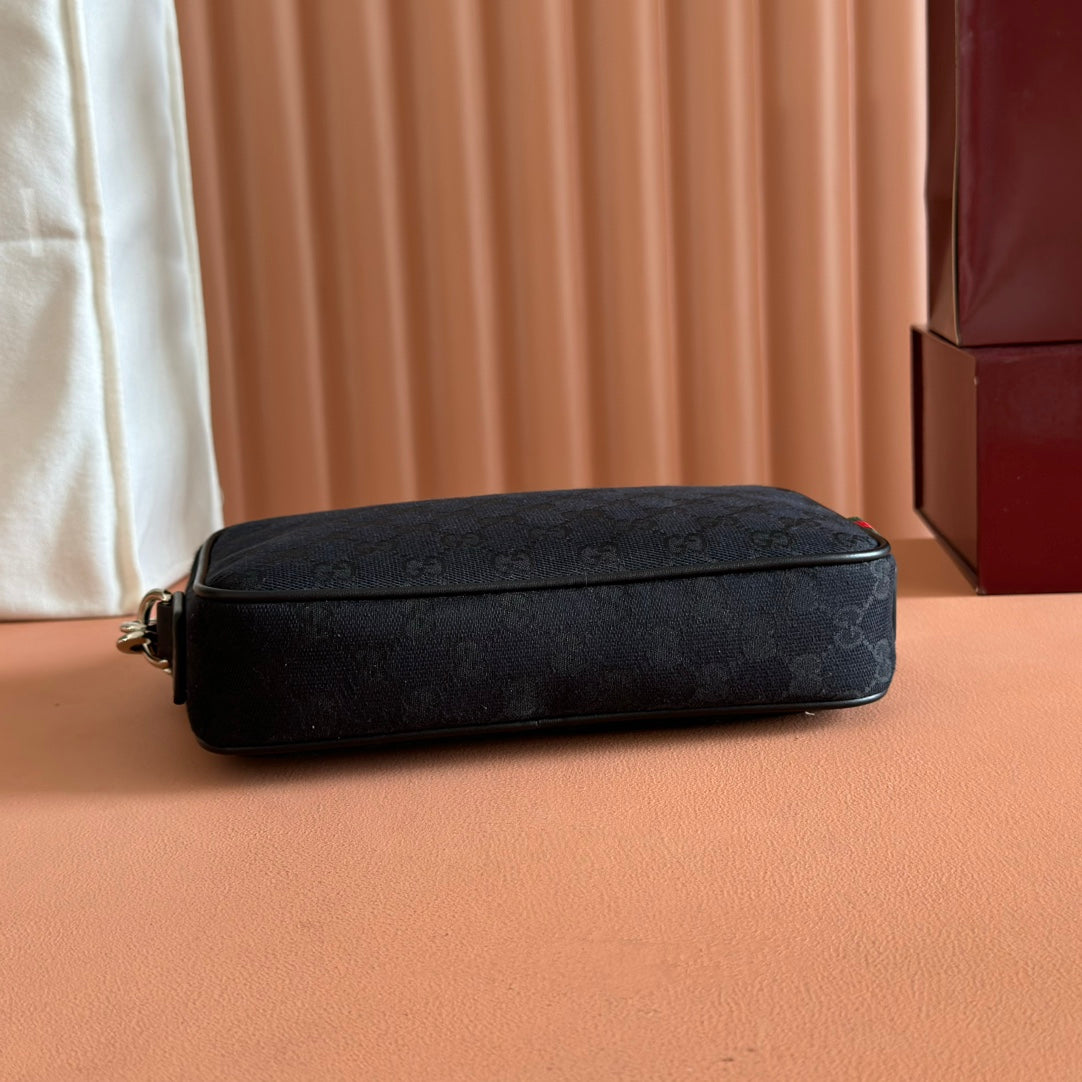 GUCCI SMALL CROSSBODY BAG 23.5 IN BLACK  CANVAS