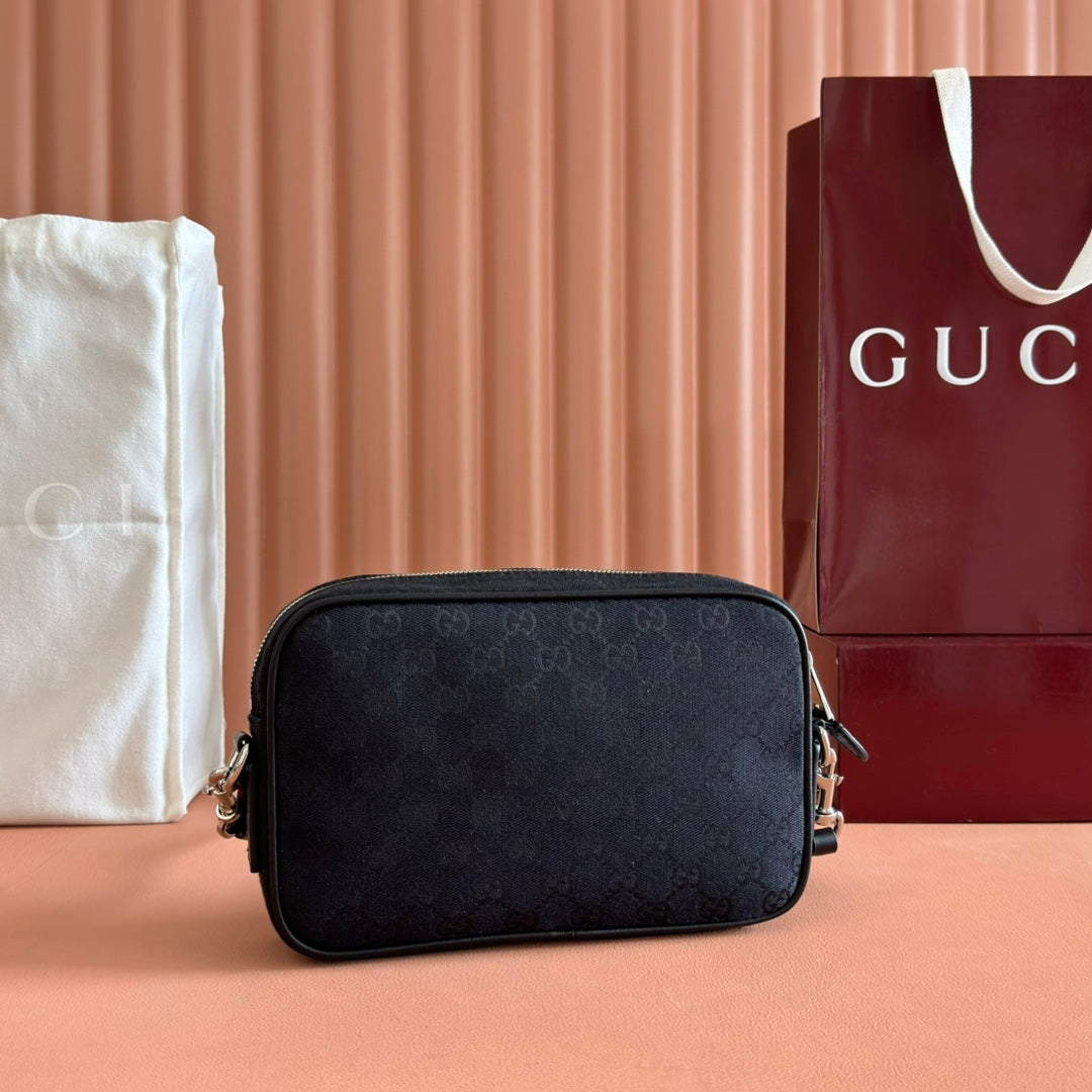 GUCCI SMALL CROSSBODY BAG 23.5 IN BLACK  CANVAS