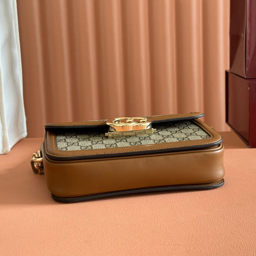 GUCCI GO SMALL SHOULDER BAG 21.5 IN DARK GREY BROWN CALFSKIN