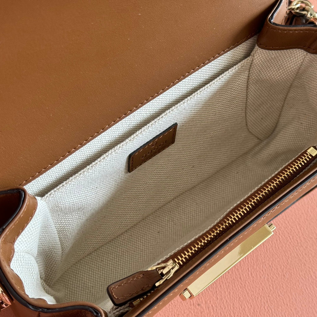 GUCCI GO SMALL SHOULDER BAG 21.5 IN DARK GREY BROWN CALFSKIN