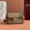GUCCI GO SMALL SHOULDER BAG 21.5 IN BEIGE CANVAS BROWN CALFSKIN