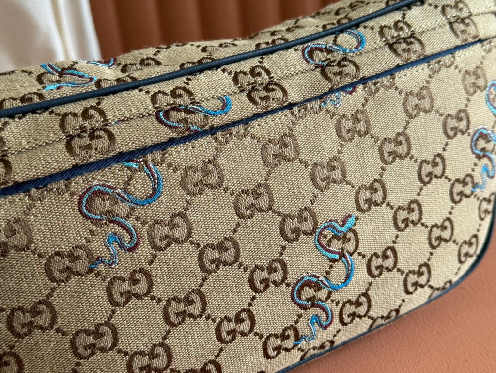 GUCCI OPHIDIA BELT BAG 34 IN LIGHT BROWN  CANVAS