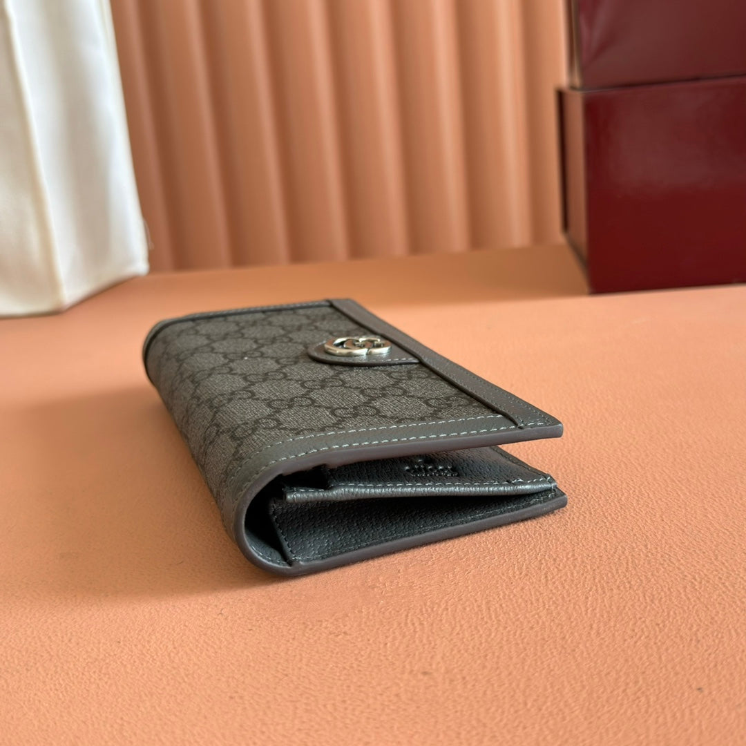 GUCCI OPHIDIA CARD CASE 19 IN DARK GREY COATED FABRIC AND CALFSKIN
