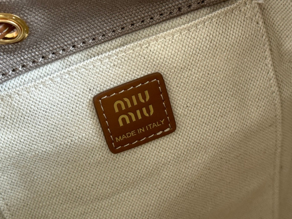 BACKPACK 22 IN GREY CANVAS BROWN CALFSKIN