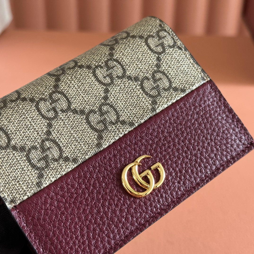 GUCCI MARMONT BAG 11 IN BEIGE EBONY  CANVAS DARK RED CALFSKIN