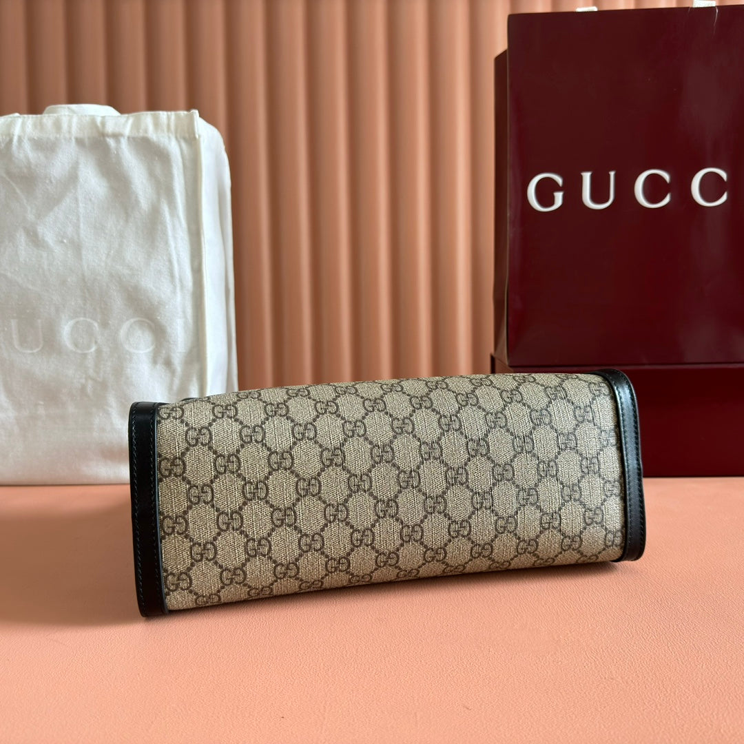 GUCCI 26S PADLOCK TOP HANDLE BAG 31 IN DARK BEIGE AND BLACK CALFSKIN