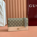 GUCCI MARMONT WALLET ON CHAIN 20 BEIGE AND WHITE IN CALFSKIN