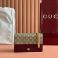 GUCCI MARMONT WALLET ON CHAIN 20 DARK RED AND BEIGE IN CALFSKIN