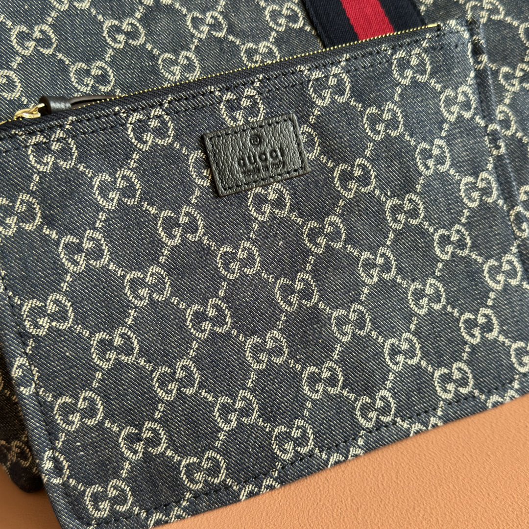 GUCCI GIGLIO LARGE TOTE BAG 60 IN BLUE AND WHITE  DENIM