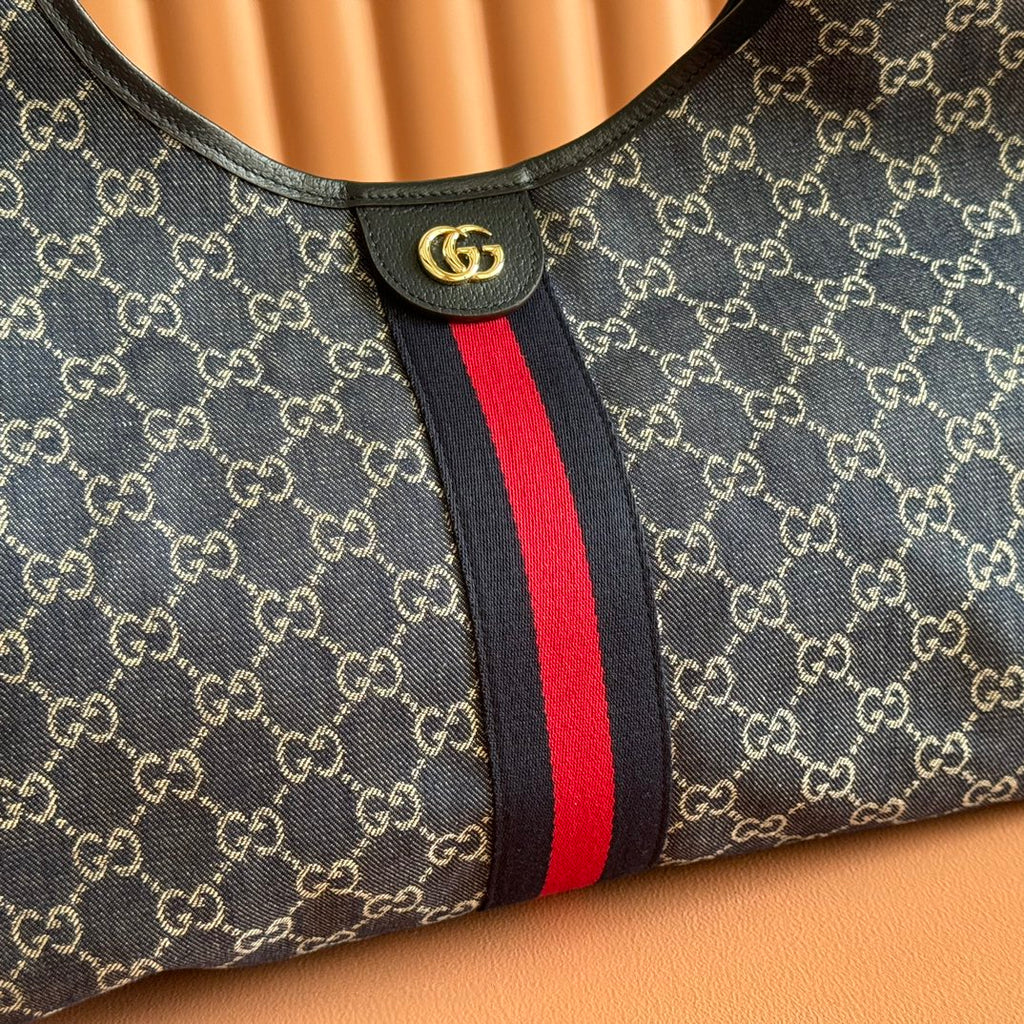 GUCCI GIGLIO LARGE TOTE BAG 60 IN BLUE AND WHITE  DENIM