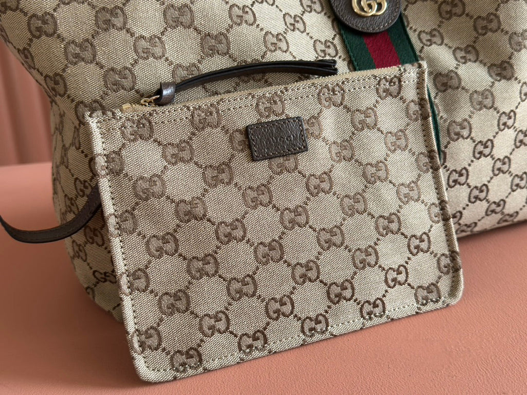 GUCCI GIGLIO LARGE TOTE BAG 60 IN BEIGE AND DARK BROWN  CANVAS