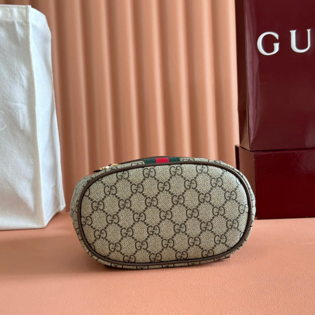 GUCCI 25S OPHIDIA SMALL BACKPACK 20 IN BEIGE AND EBONY CALFSKIN