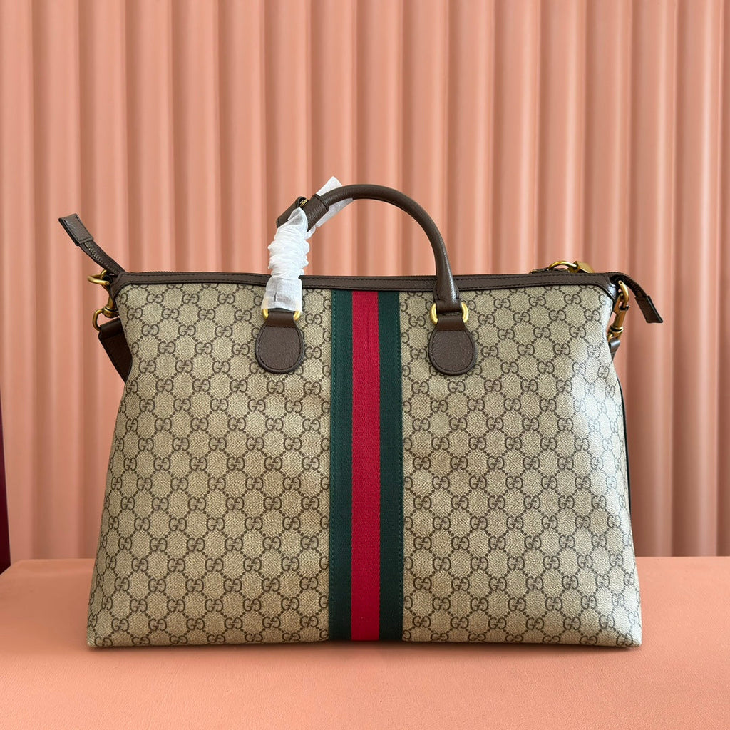 GUCCI 25S SAVOY LARGE BAG 48 IN BEIGE AND EBONY  SUPREME CANVAS