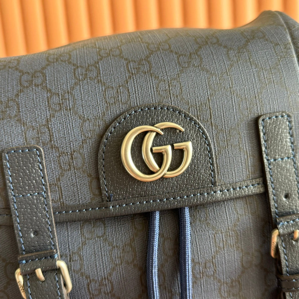 GUCCI 25S OPHIDIA MEDIUM BACKPACK 40 IN DARK BLUE GRAY CALFSKIN