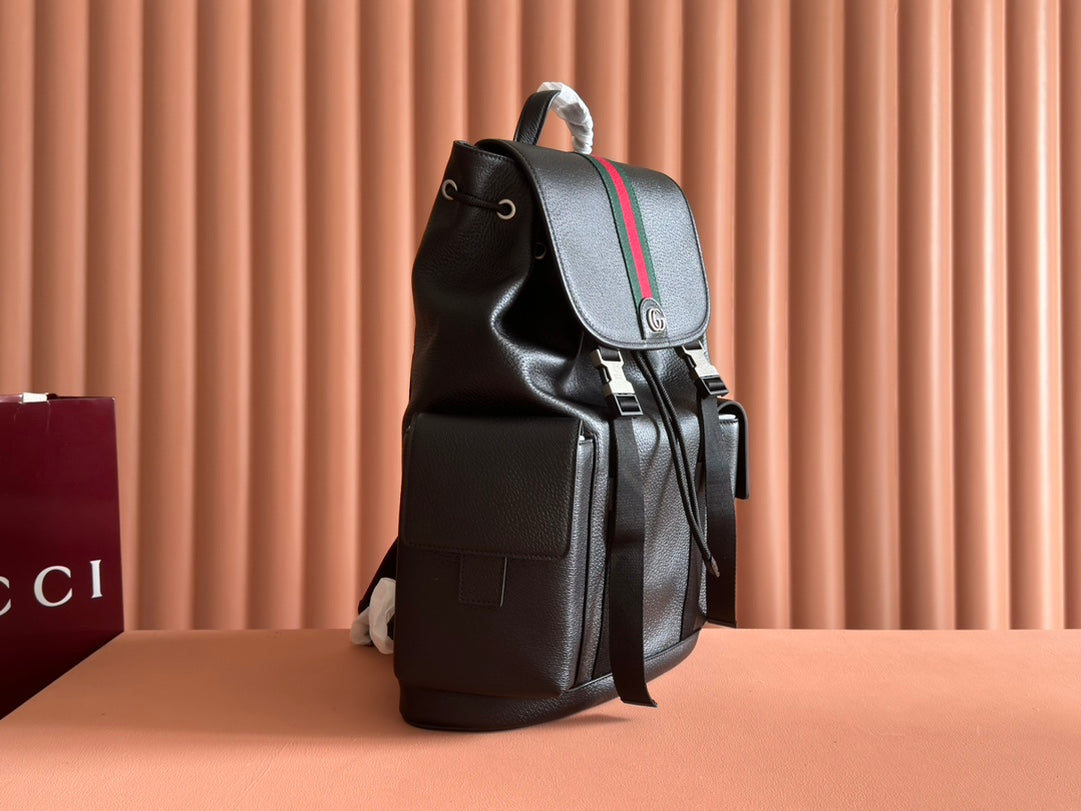 GUCCI 26S OPHIDIA LARGE BACKPACK 46 IN BLACK CALFSKIN