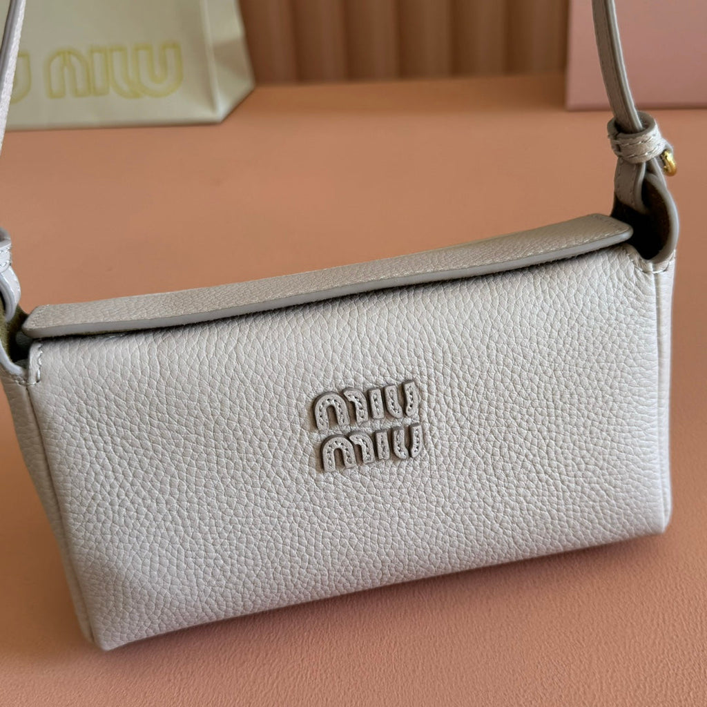 MIUMIU 26S POUCH BAG 18 IN DARK BEIGE CALFSKIN GOLD HARDWARE