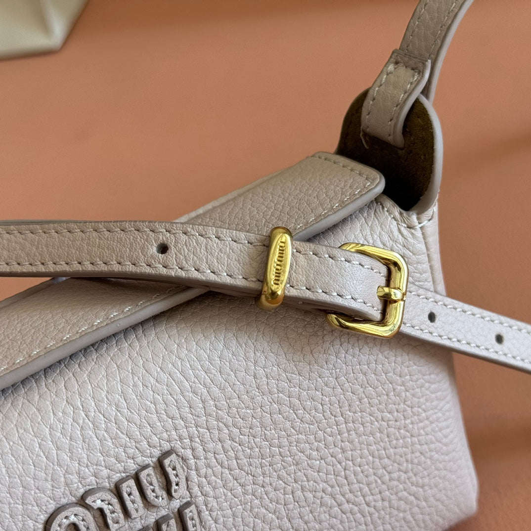 MIUMIU 26S POUCH BAG 18 IN DARK BEIGE CALFSKIN GOLD HARDWARE