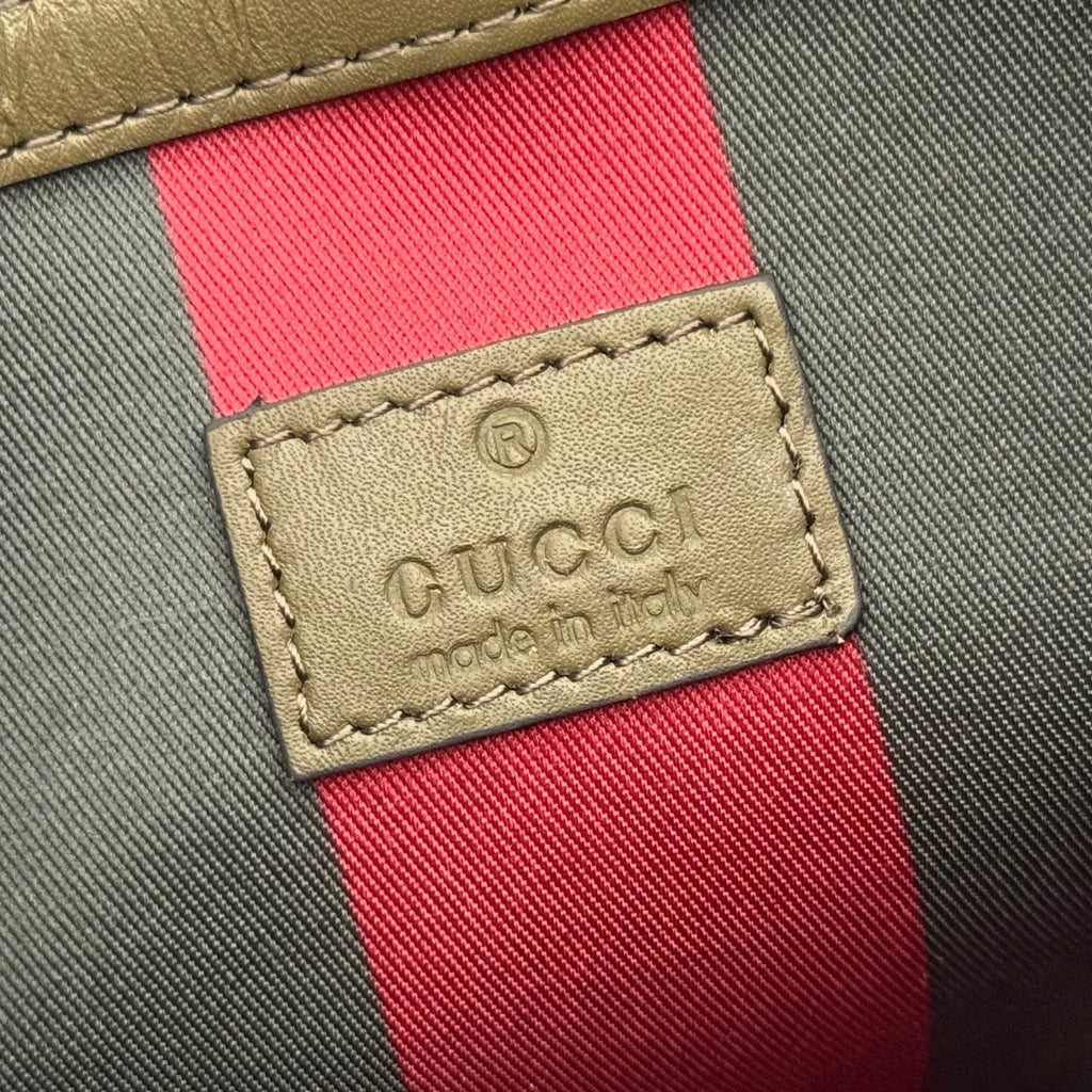 GUCCI 26S HAND BAG 25 IN DARK BEIGE AND MOSS GREEN CANVAS