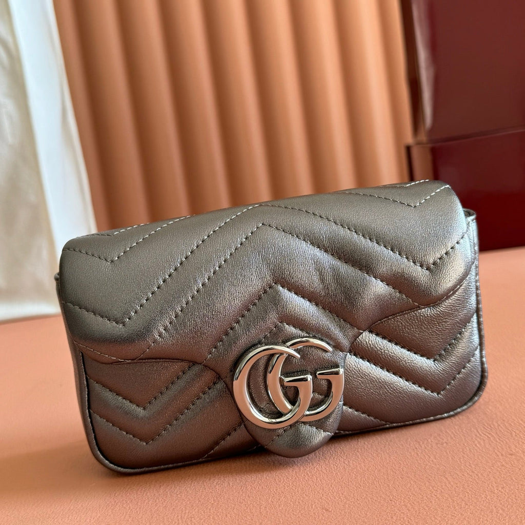 GUCCI 26S  MARMONT BAG 16 IN WARM GRAY BROWN LAMBSKIN