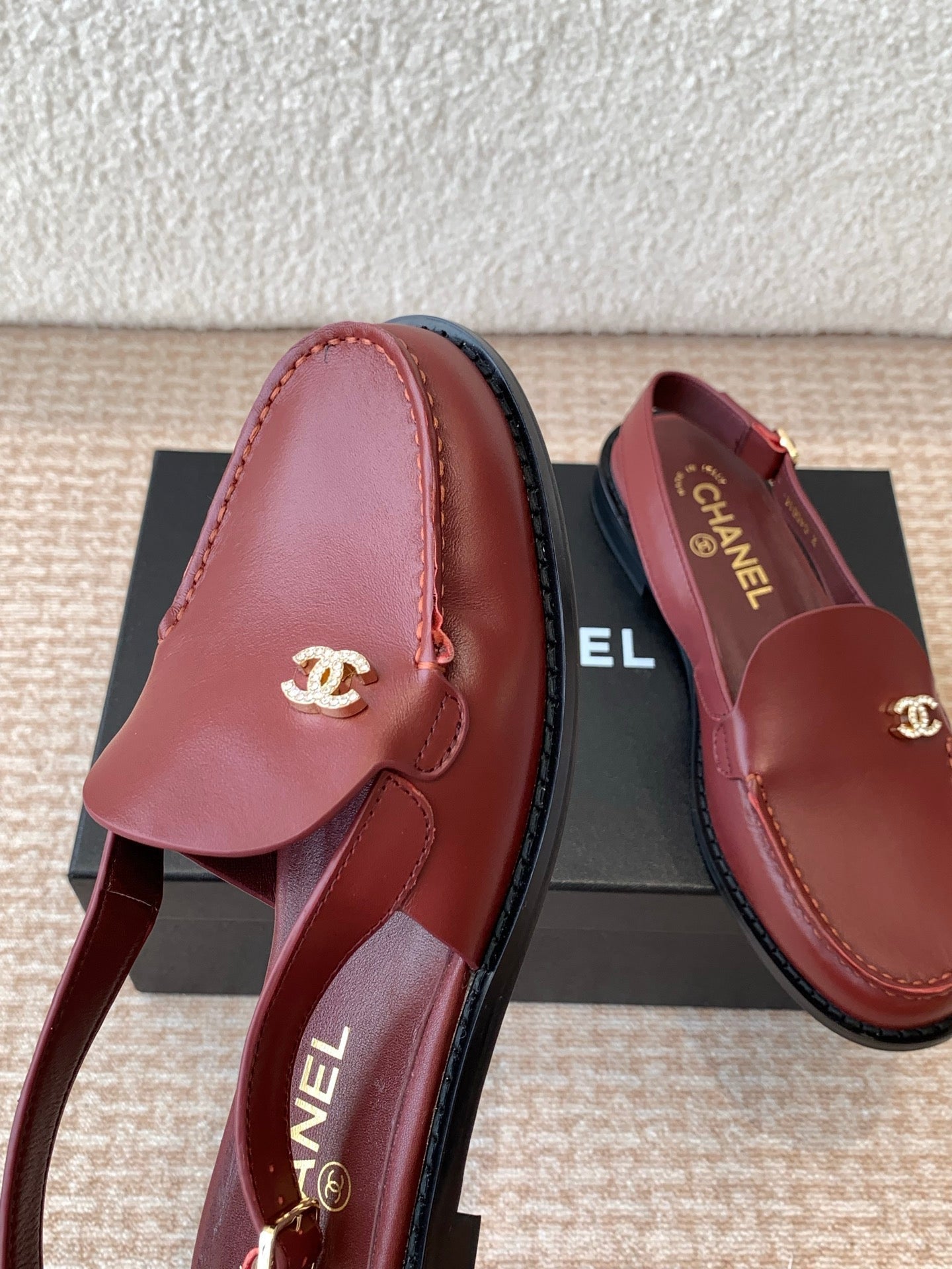 CHANEL MOASIN SLINGBACK IN CURRANT RED CALFSKIN
