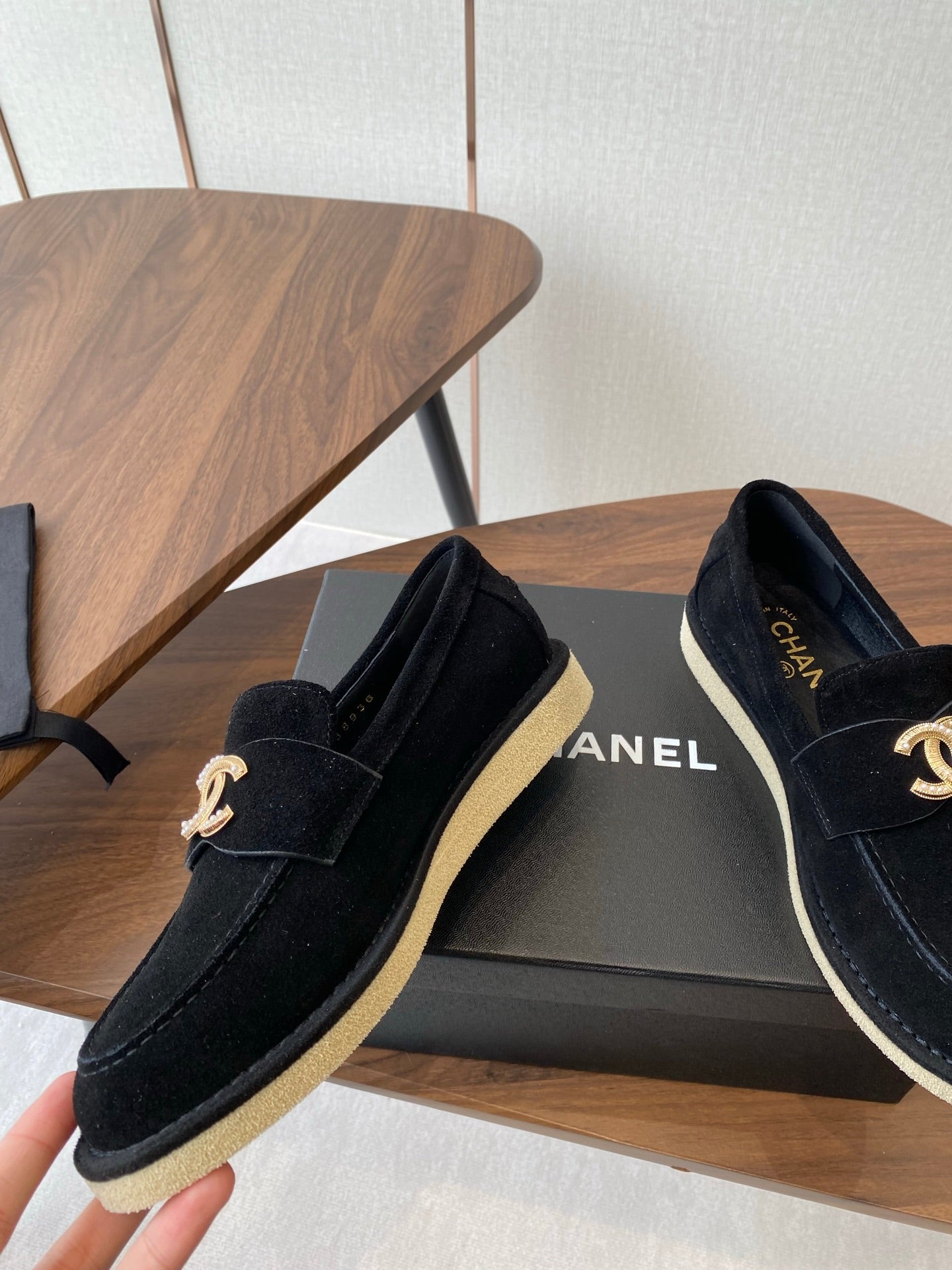 CHANEL LOAFERS IN BLACK SUEDE GOLD HARDWARE