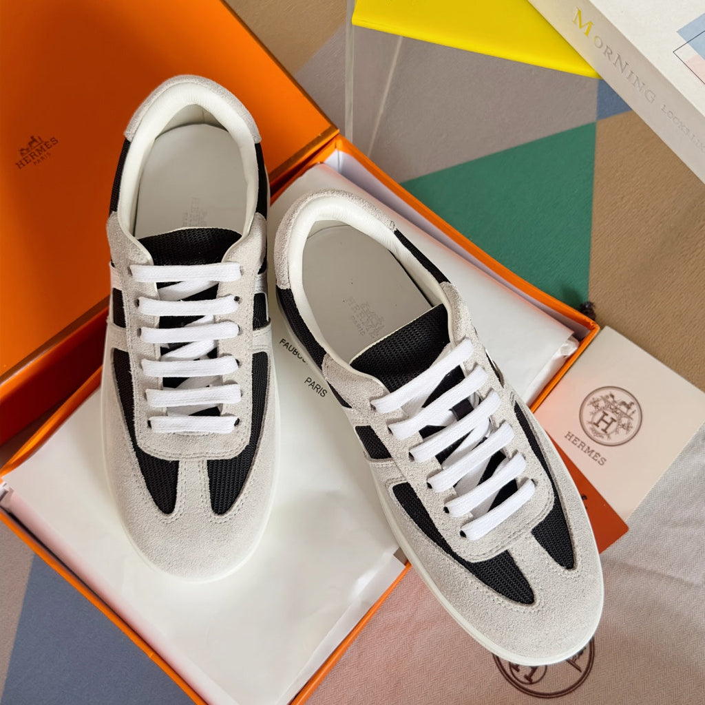 HERMES BOOMERANG SNEAKERS LIGHT GRAY MIX BLACK SUEDE