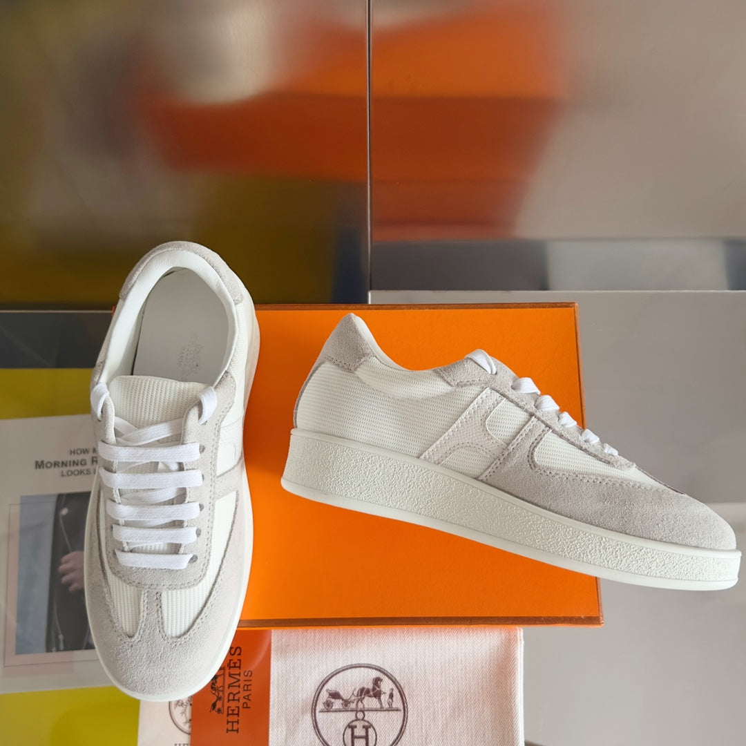 HERMES BOOMERANG SNEAKERS LIGHT GRAY MIX WHITE SUEDE