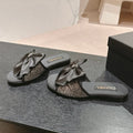 CHANEL BOW LADY SLIPPERS BLACK LAMBSKIN WITH RHINESTONES