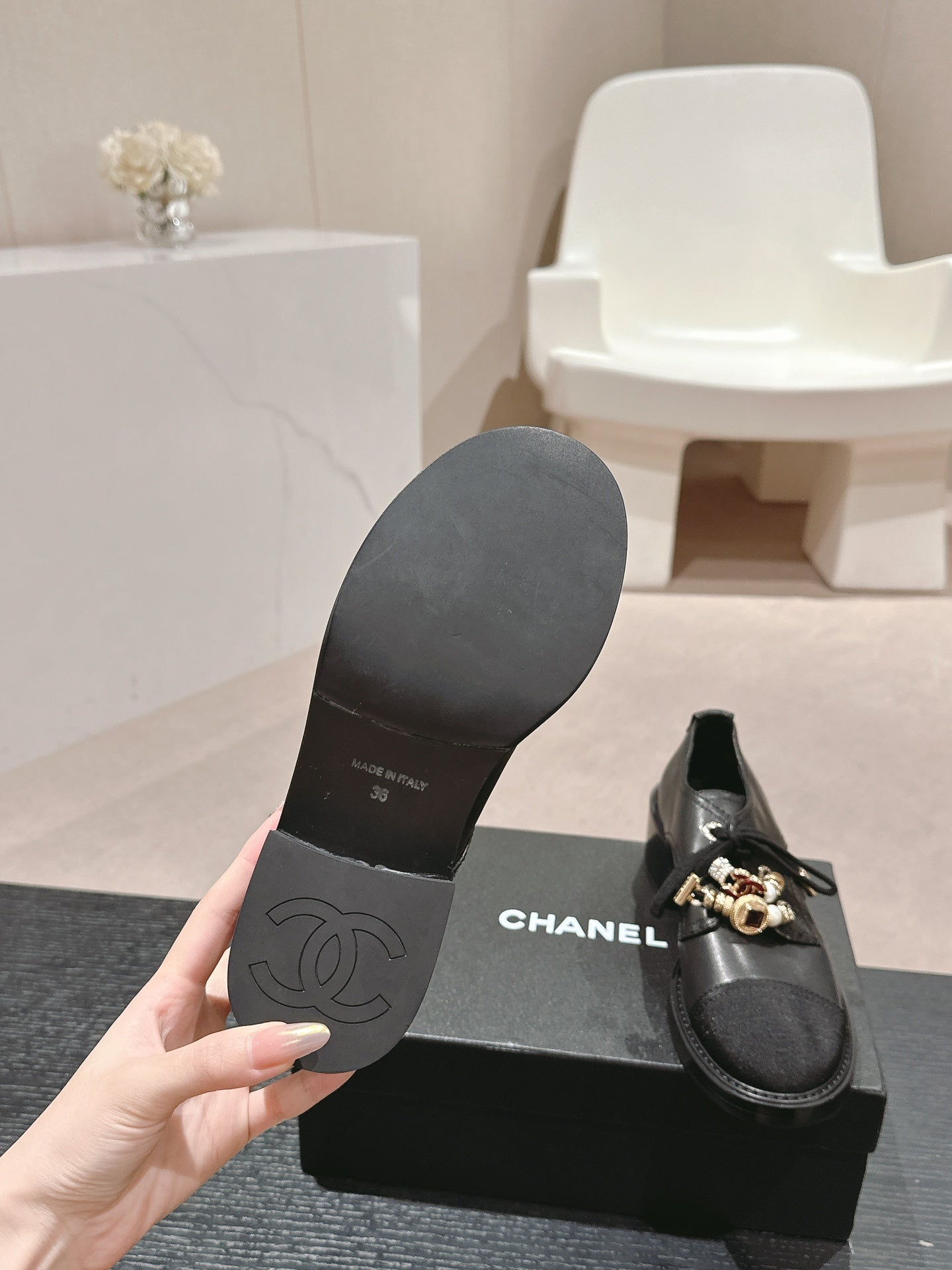 CHANEL OXFORD SHOES BLACK SHEEPSKIN