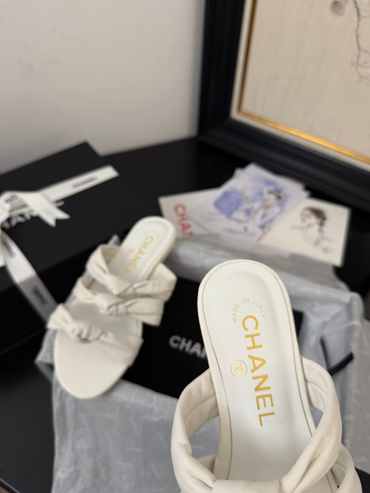 CHANEL 25C Three Strap Mule White Lambskin 233558