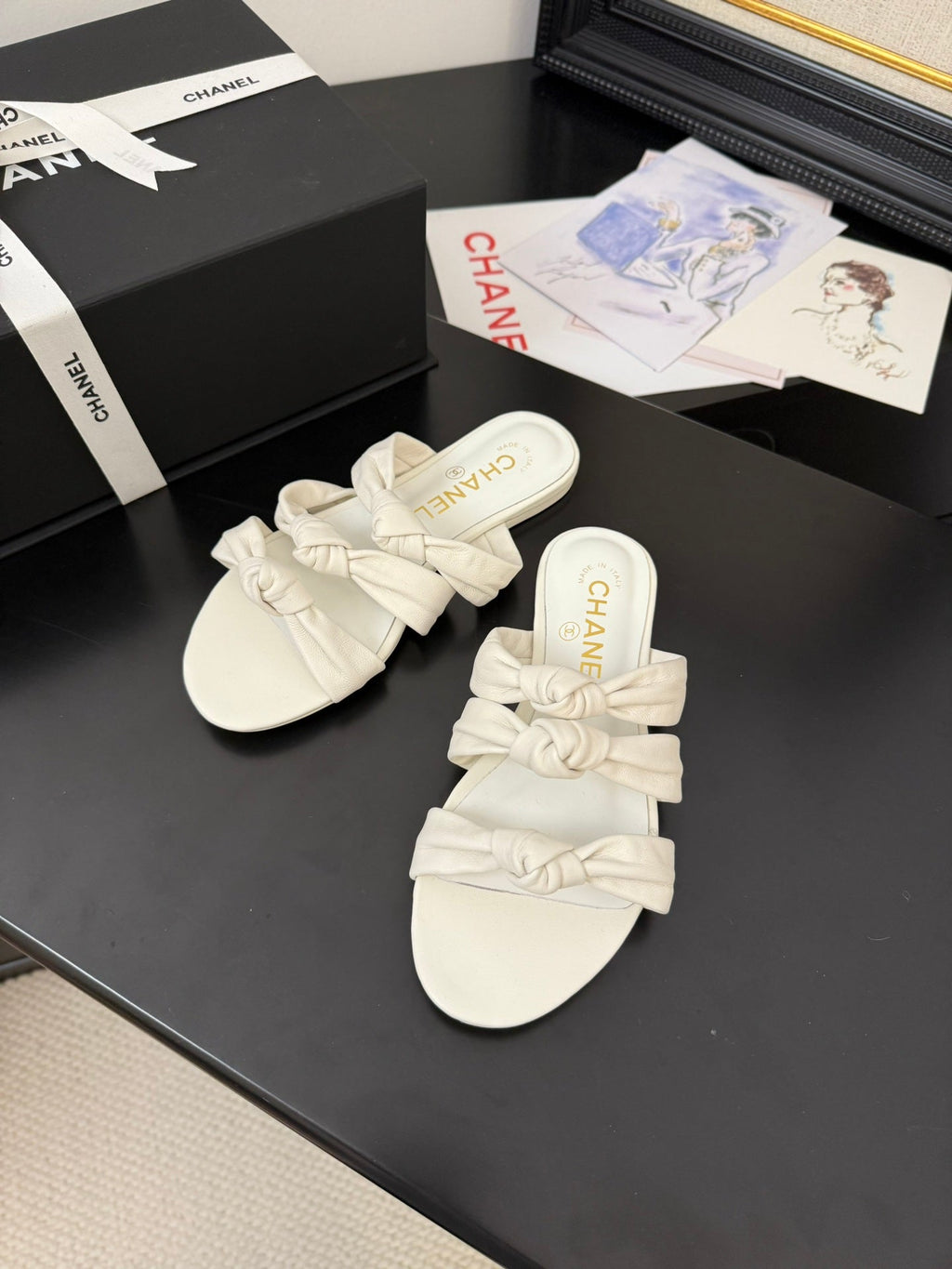 CHANEL 25C Three Strap Mule White Lambskin 233558